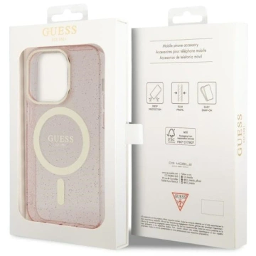 Guess GUHMP14LHCMCGP Handyhülle für Apple iPhone 14 Pro 6.1" pink/pink Hardcase Glitter Gold MagSafe