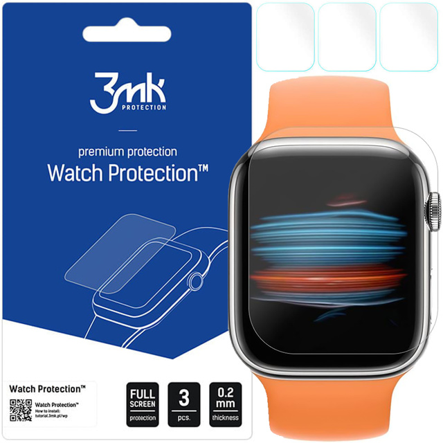 3x Folia Hydrożelowa do Apple Watch 9 45mm 3mk ARC ochronna na ekran Hybrydowa ŻEL Watch Protection™