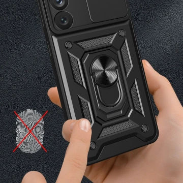 Hybrid Armor Camshield Hülle für Samsung Galaxy S23 gepanzerte Hülle mit Kameraabdeckung blau