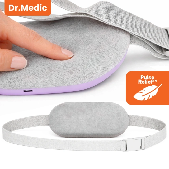 Pas Grzejący z Masażerem na okres i plecy - przeciwbólowy, ciepło + wibracje, 6 poziomów intensywności, akumulator 1800 mAh - Dr.Medic ThermoPulse™ Fioletowy