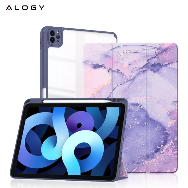 Etui hybrydowe z miejscem na rysik do Apple iPad Air 11" (2024,2025) / Air 10.9" (2020,2022) / Pro 11 (2018) Alogy Hybrid Book Cover Case Marble Fioletowe + Szkło