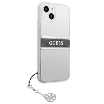 Guess GUHCP13SKB4GGR iPhone 13 mini 5,4" Transparentes Hardcase 4G Grey Strap Charm