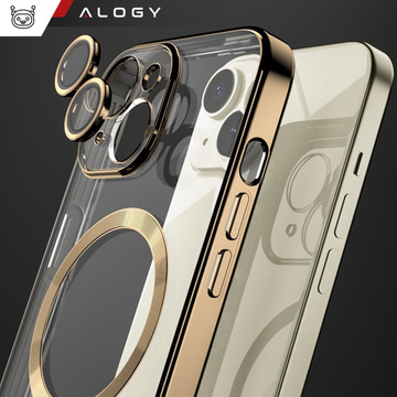 MagSafe Hülle für iPhone 15 Plus Glamour Luxus Slim Ring Cover Alogy Gold Transparent