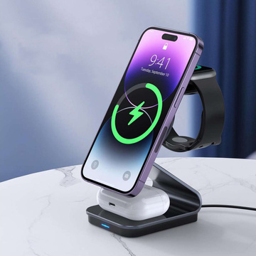 TECH-PROTECT QI15W-A29 3IN1 MAGNETISCHES MAGSAFE KABELLOSES LADEGERÄT SCHWARZ