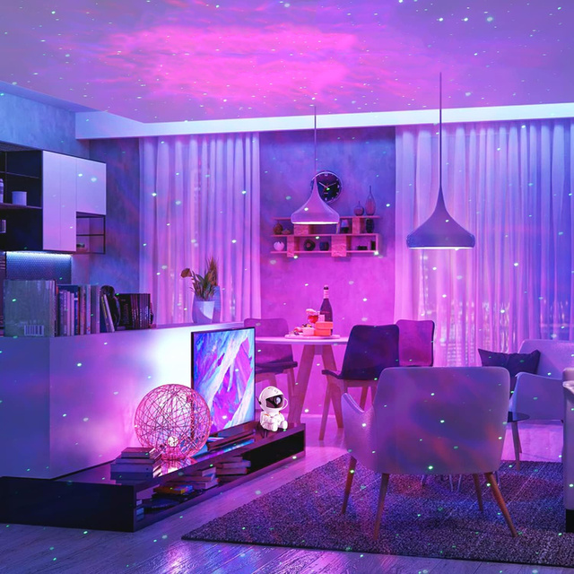 Projektor gwiazd Astronauta lampka nocna LED RGB 360 do pokoju dziecka Sterowany Pilotem z regulacją Biały