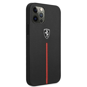 Etui na telefon Ferrari iPhone 12 Pro Max czarny/black hardcase Off Track Leather Nylon Stripe