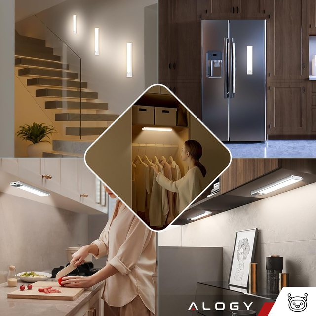 Lampka szafkowa z czujnikiem ruchu Listwa Alogy Motion Sensor LED Light 40cm do garderoby szafy kuchni Srebrna
