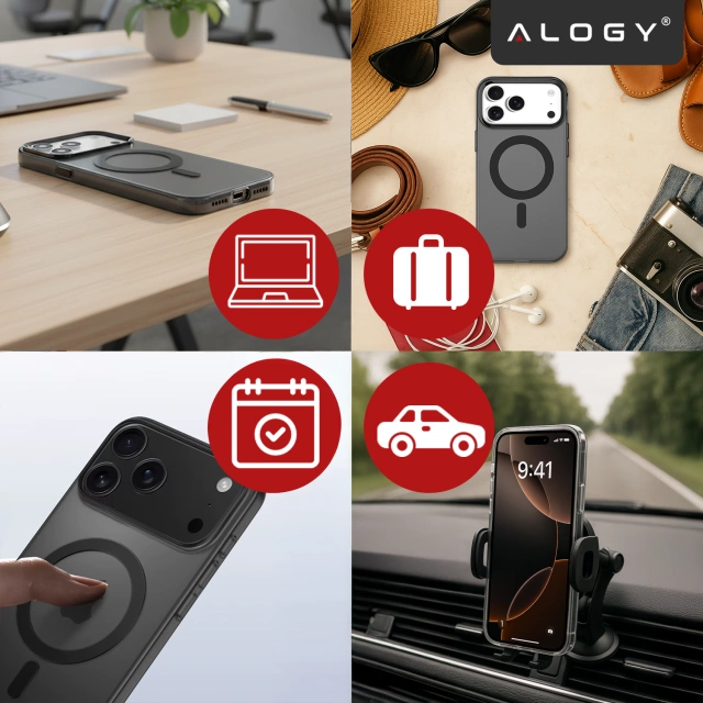 Etui do Apple iPhone 17 Pro – matowa obudowa do MagSafe z ochroną obiektywu, smukłe i odporne na zarysowania, idealne dopasowanie – Alogy Skinny MatteCase™ Czarne + 2x Szkło hartowane