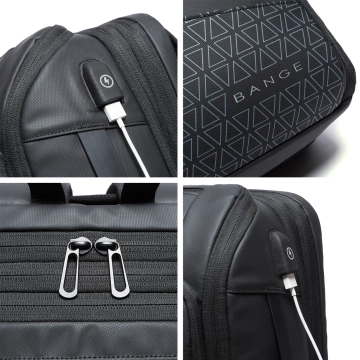 Bange wasserdichter Rucksack für 15,6-Zoll-Laptop, Stadtreisender, 45 x 30 x 16 cm, für Arbeit, Flugzeug, Herren, Damen, mit USB-Anschluss Schwarz