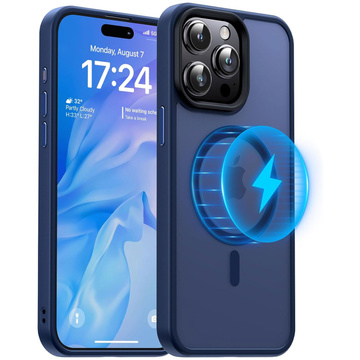 Hülle für iPhone 15 Pro MagSafe Matt Case Cover mattiert Alogy Ring gepanzerte Handyhülle Marineblaues Glas