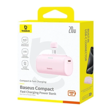 Baseus Compact Powerbank 5000 mAh 20 W USB-C Mini Schnellladung Rosa