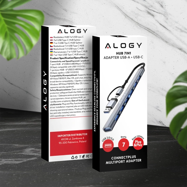 Hub 7w1 USB-C z USB 3.0 do 7x USB-A (1x3.0 + 6x2.0) – Alogy MultiHub™ Do Notebooka Laptopa