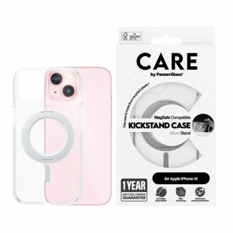 Etui do iPhone 15 CARE by PanzerGlass Kickstand MagSafe Silver