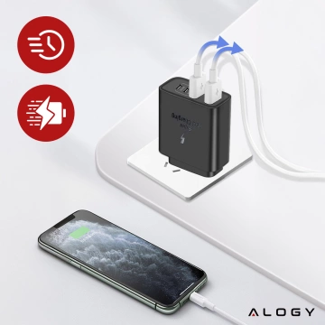Ładowarka sieciowa 40W 2x USB 2x USB-C Alogy Super Fast Charger Szybkie ładowanie PowerDelivery PD Czarna