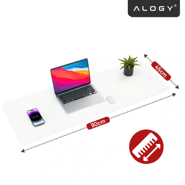 Podkładka na biurko 90×45 cm – antypoślizgowa mata ochronna z eleganckiej ekoskóry PU, pod mysz i klawiaturę, stylowa i trwała – Alogy WorkMat™ Biała