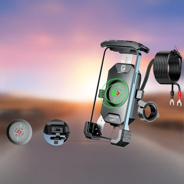 KEWIG M11B Motorradhalterung für Telefon mit QC 3.0 15W Qi-Ladegerät Schwarz