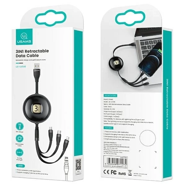 USAMS Kabel U69 3w1 1m zielony/green (lightning/microUSB/USB-C)