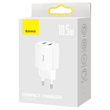 Starkes Ladegerät Baseus Compact 2x USB 2.1A 10.5W Weiß