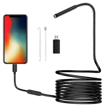 Alogy Duo Cam 1920 Full HD Endoskop-Inspektionskamera Lightning Endoskop für iPhone, USB-C, Micro-USB 3m 8mm schwarz