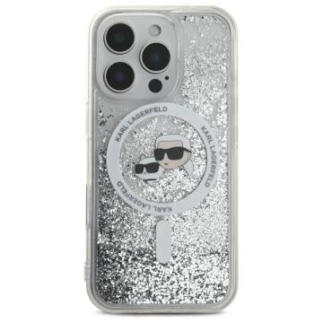 Etui Karl Lagerfeld do iPhone 16 Pro Max 6.9" Magsafe Hardcase Transparent Liquid Glitter Karl&Choupette Head 