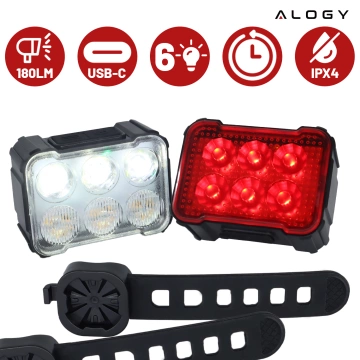 Lampka rowerowa LED Alogy SafeRide™ Lights Latarka na rower wodoodporne światło światełko na przód i tył przednia tylna 2 sztuki