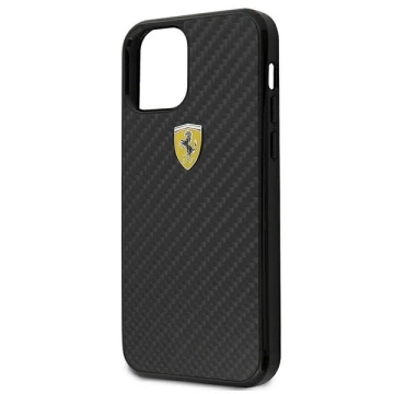 Ferrari iPhone 12 mini 5.4" Hülle schwarz/schwarz Hardcase On Track Real Carbon