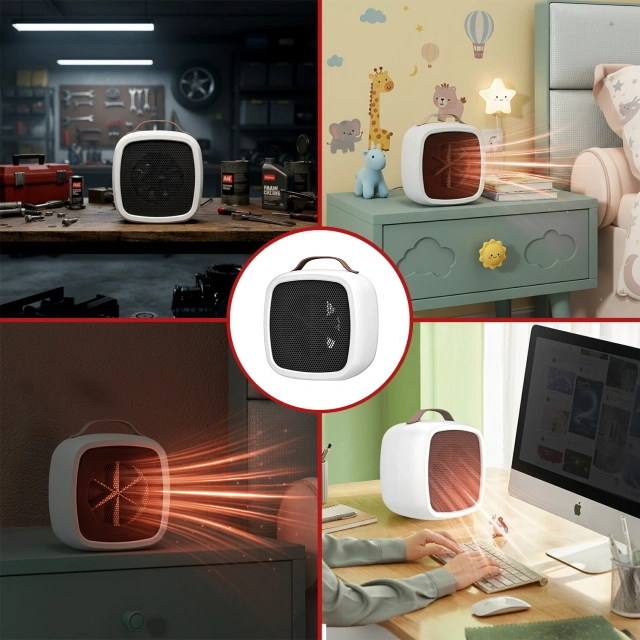 Grzejnik elektryczny mini Farelka 500W – termowentylator biurkowy do kontaktu, szybkie nagrzewanie, kompaktowy i energooszczędny – Alogy HeatPlug™ Biały