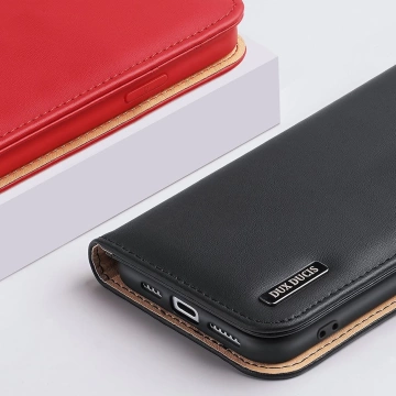 Dux Ducis Hivo Leather Flip Cover Echtes Leder Wallet für Karten und Dokumente iPhone 14 Pro Rot