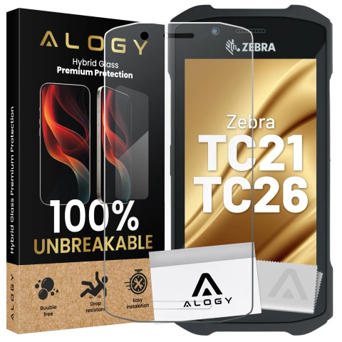 Bruchsicheres 9H-Hybridglas für Zebra TC21/TC26, vollflächig, flexibel und widerstandsfähig, Alogy FlexiGlass™ Volltransparent