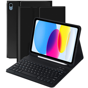 Etui ochronne z klawiatura bezprzewodowa Alogy Keyboard Case z miejscem na rysik do Apple iPad 10.9 2022 Czarne + Szkło