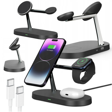 Qi Mag Safe 15W induktives Ladegerät für iPhone Apple Watch AirPods kabellose 5-in-1-Dockingstation Schwarz