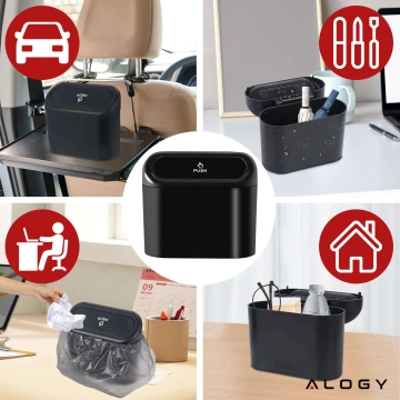 Auto-Abfallbehälter-Organizer, Mini, kleiner tragbarer Mülleimer für Autos, Autos, Zuhause, Alogy, Schwarz