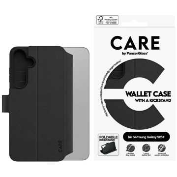 Etui Portfelowe do Samsung S25+ Czarne CARE by PanzerGlass Wallet Kickstand