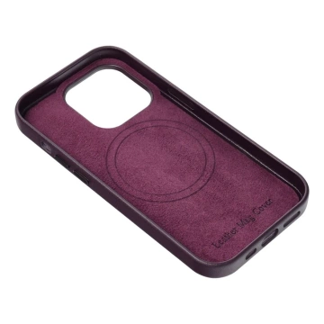 Leder Mag Cover Hülle kompatibel mit MagSafe für Apple iPhone 15 Plus dunkelviolett
