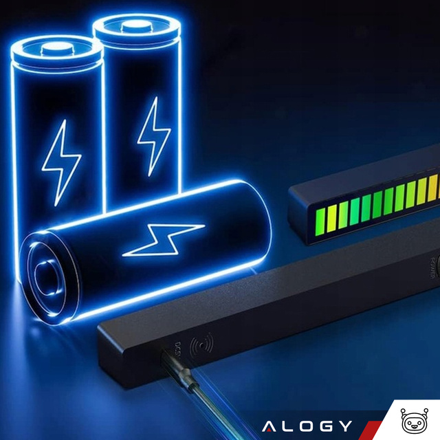 Lampa LED RGB Lampka USB migająca w rytm muzyki Listwa Smart Bar 18cm kolorowa 32bit Gaming Alogy Czarny
