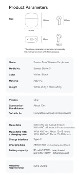 Kabelloser Bluetooth 5.2 TWS Baseus Storm 3 Kopfhörer mit ANC weiß