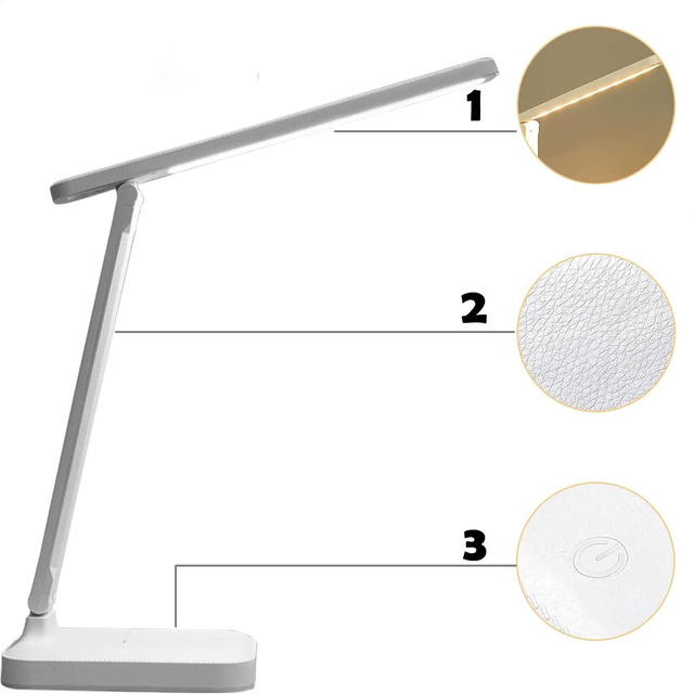 Lampka LED nocna na biurko biurkowa do czytania lampa dotykowa regulowana 3 tryby bezprzewodowa kabel USB biała