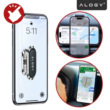 Uchwyt magnetyczny samochodowy do telefonu – uniwersalny, na kokpit i deskę rozdzielczą, stabilny i mocny – Alogy SilverMount™ Srebrny