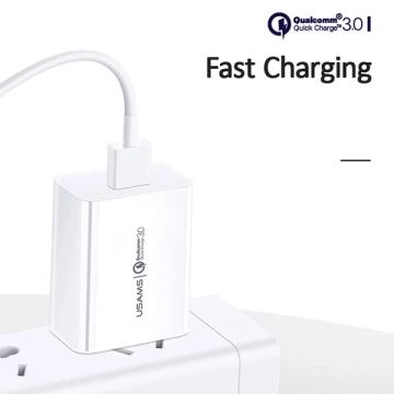 USAMS Wandladegerät 1xUSB T22 18W 3A QC3.0 (nur Kopf) Schnellladung weiß/weiß CC83TC01 (US-CC083)