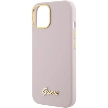 Guess GUHCP15SSMBSLP Hülle für iPhone 15 6,1" rosa/rosa Hardcase Silikon Script Metal Logo