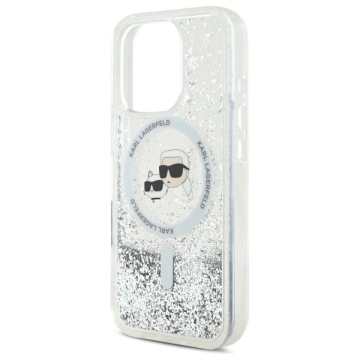Etui Karl Lagerfeld do iPhone 16 Pro Max 6.9" Magsafe Hardcase Transparent Liquid Glitter Karl&Choupette Head 