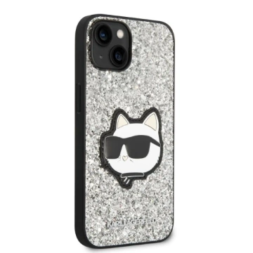Karl Lagerfeld KLHCP14SG2CPS Handyschutzhülle für Apple iPhone 14 6,1" Silber/Silber Hardcase Glitter Choupette Patch