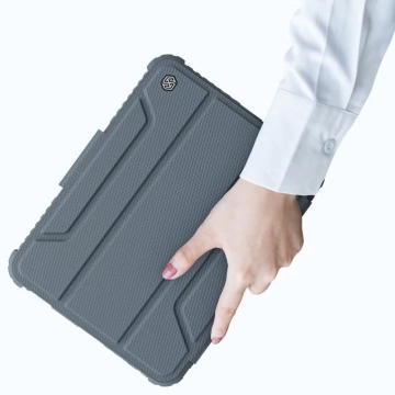 Nillkin Bumper Leather Case Pro gepanzertes Smart Cover mit Kameraabdeckung und iPad mini 2021 Ständer schwarz