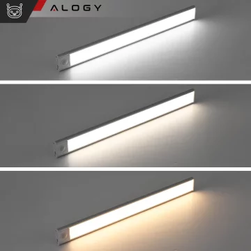 2x Lampka szafkowa z czujnikiem ruchu Listwa Alogy Motion Sensor LED Light 20cm do garderoby szafy kuchni Srebrna