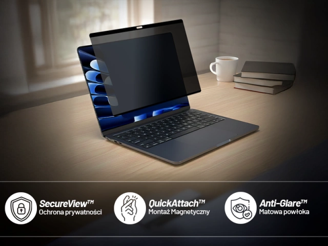 Magnetyczna folia prywatyzująca do MacBook Air 13" 2018–2021 – ochrona prywatności, łatwy montaż, pokrowiec do przechowywania, redukcja odblasków – Alogy SecureView™