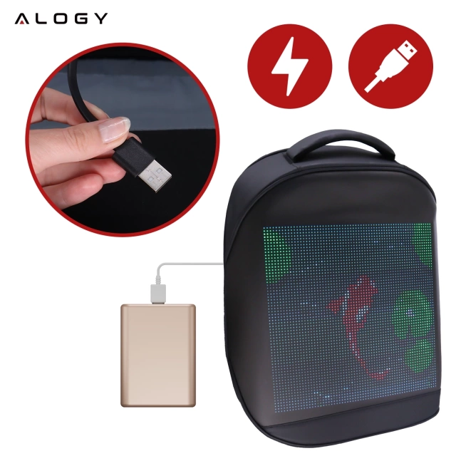 Plecak z oświetleniem LED RGB Alogy PixelBag™ Piksele bluetooth led telefon komórkowy sterowana aplikacją pixel Czarny