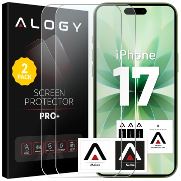 2x Szkło Hartowane Ochronne 9H do Apple iPhone 17, Wzmocnione i Odporne na Zarysowania, Łatwy Montaż Bez Bąbelków, Alogy Heavy Pro+™ – Przezroczyste