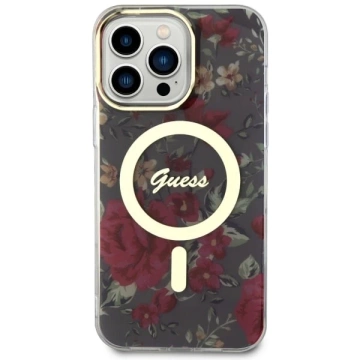 Guess GUHMP14XHCFWSA Handyhülle für Apple iPhone 14 Pro Max 6,7" grün/khaki Hardcase Flower MagSafe