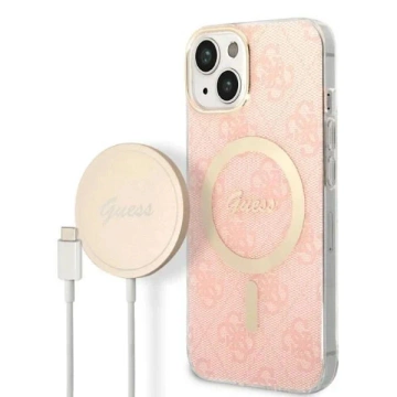 Zestaw Guess GUBPP14SH4EACSP Case Charger iPhone 14 6,1" różowy/pink Hard Case 4G Print MagSafe