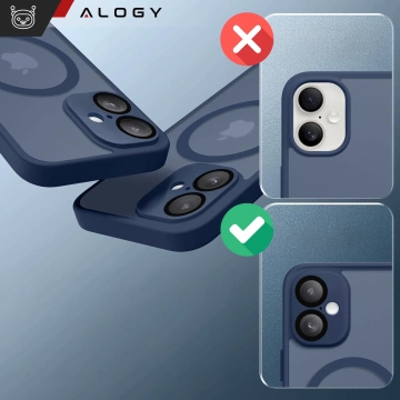 3-in-1 Hybrid-Schutzhüllen-Set mit gehärtetem Glas für Apple iPhone 16, Hybrid-MagSafe-Schutzhülle mit Linsenschutz, Alogy 3-in-1-Hüllen-Set, Marineblau